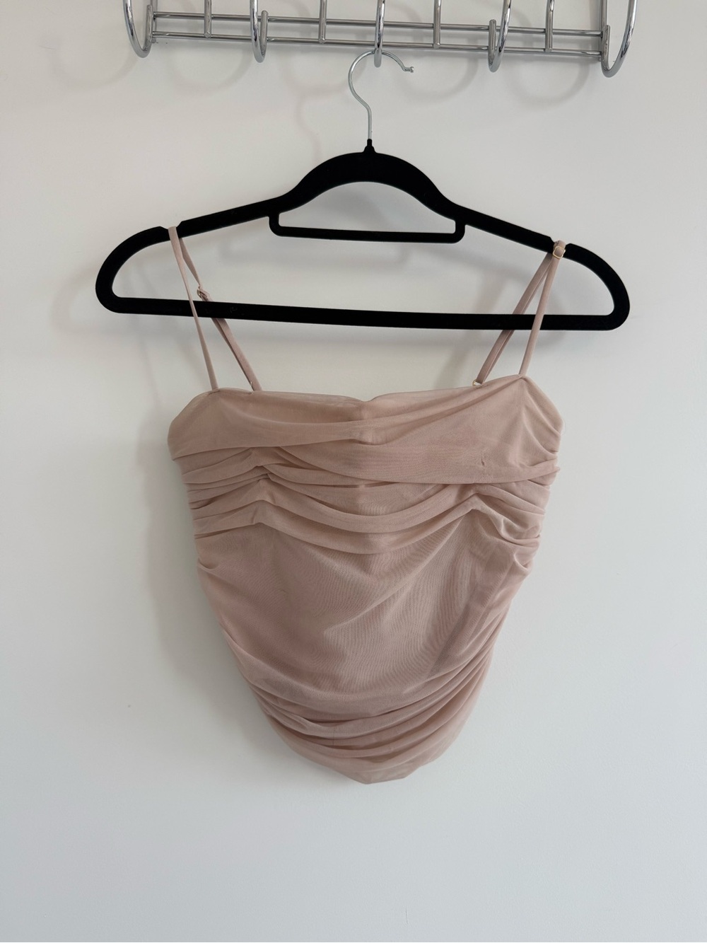 Aritzia Babaton Ruched Mesh Cami Top in Blush Pink